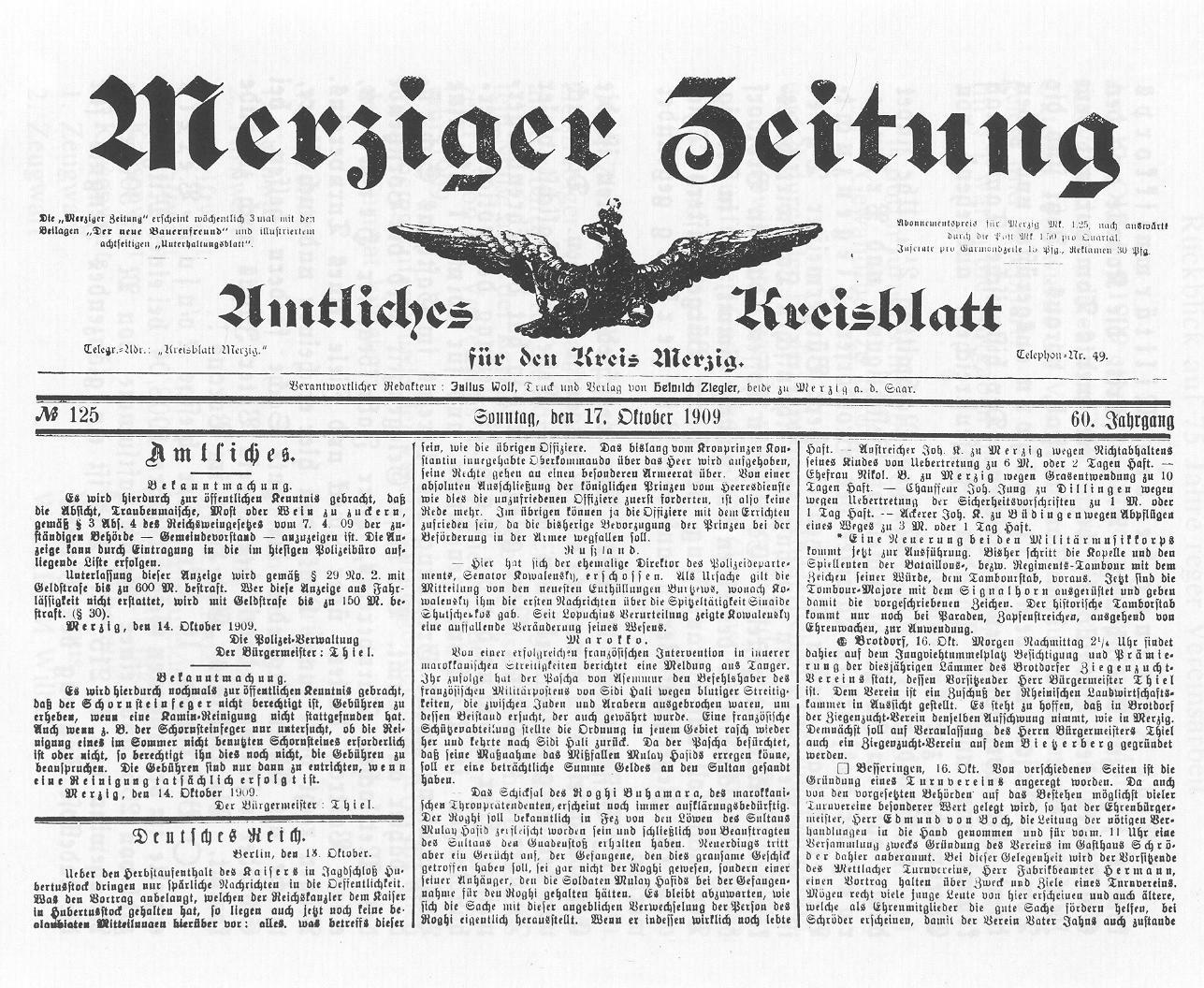 Zeitungsbericht 1909